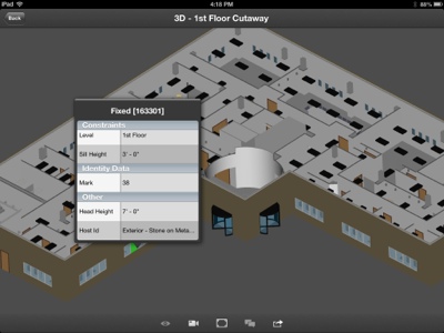 Autodesk 360 mobile app displaying a Revit model